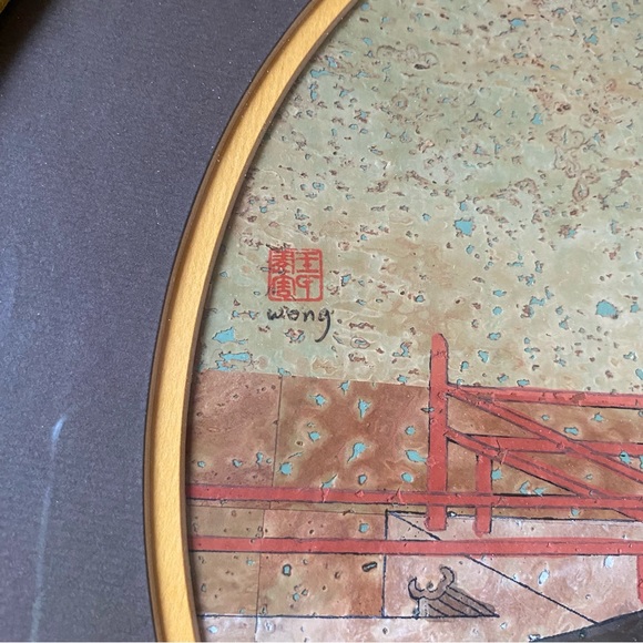 Vintage Wong Geisha Gouache watercolour painting on cork Asian oriental goddess - Picture 8 of 9